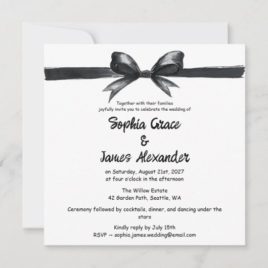 Zwart-witte strik | Elegante bruiloft | monochroom Kaart (Voorkant)