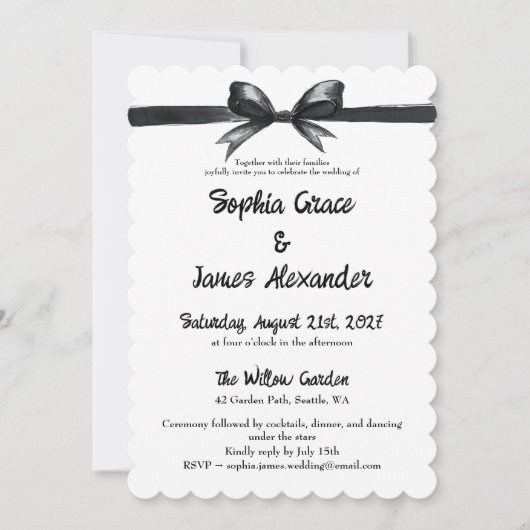 Zwart-witte strik | Elegante bruiloft | monochroom Kaart (Voorkant)