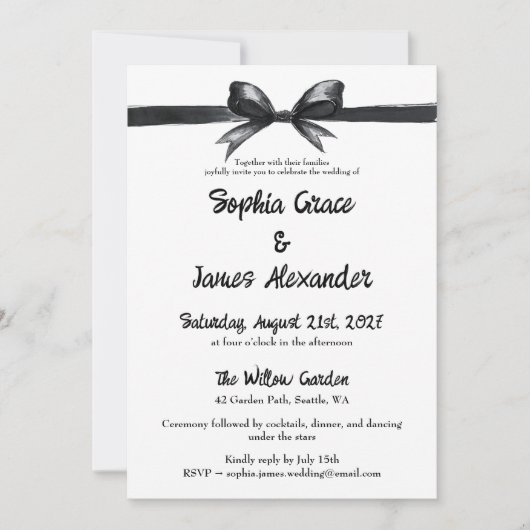 Zwart-witte strik | Elegante bruiloft | monochroom Kaart (Voorkant)