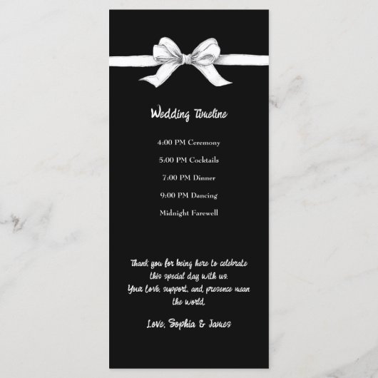 Zwart-witte strik | Elegante bruiloft | Monochroom Menu (Achterkant)