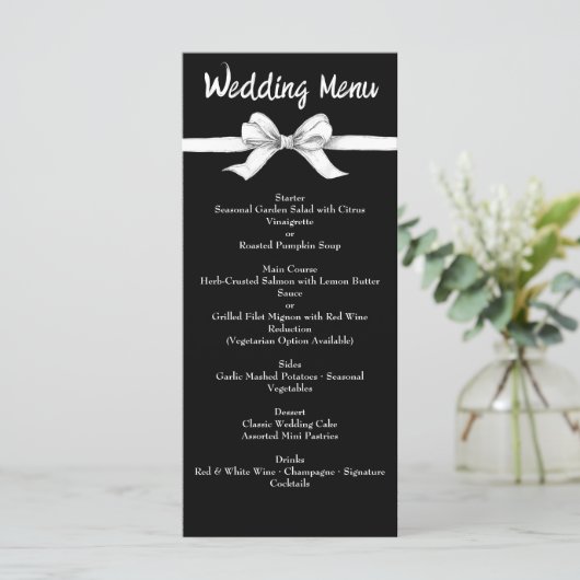Zwart-witte strik | Elegante bruiloft | Monochroom Menu (Staand voorkant)