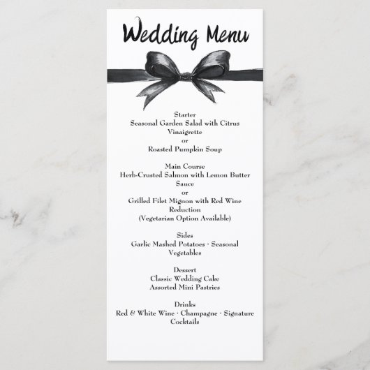 Zwart-witte strik | Elegante bruiloft | monochroom Menu (Voorkant)