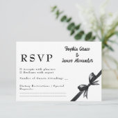 Zwart-witte strik | Elegante bruiloft | monochroom RSVP Kaartje (Staand voorkant)