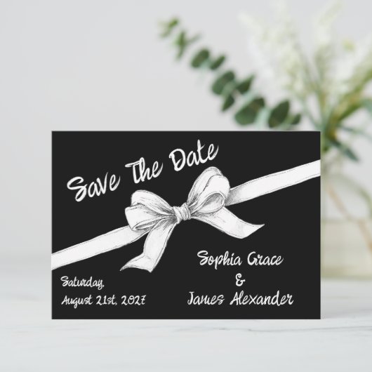 Zwart-witte strik | Elegante bruiloft | monochroom Save The Date (Staand voorkant)