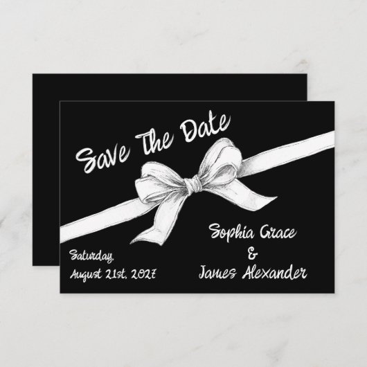 Zwart-witte strik | Elegante bruiloft | monochroom Save The Date (Voorkant / Achterkant)