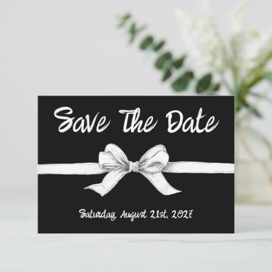 Zwart-witte strik | Elegante bruiloft | monochroom Save The Date (Staand voorkant)