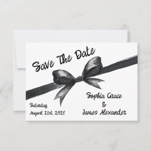 Zwart-witte strik | Elegante bruiloft | monochroom Save The Date (Voorkant)