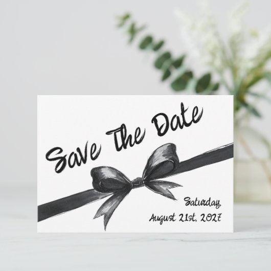 Zwart-witte strik | Elegante bruiloft | monochroom Save The Date (Staand voorkant)