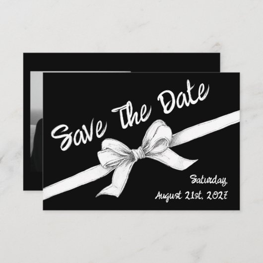 Zwart-witte strik | Elegante bruiloft | monochroom Save The Date (Voorkant / Achterkant)