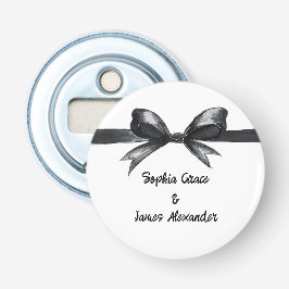 Zwart & Witte Strik | Elegante Trouwdag | Monochro Button Flesopener