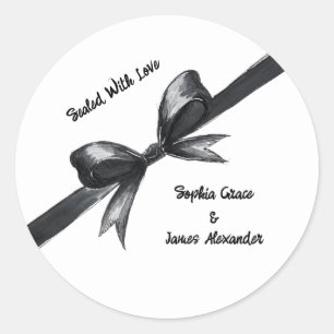 Zwart & Witte Strik Elegante Trouwdag Monochro Ronde Sticker