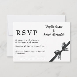 Zwart & Witte Strik | Elegante Trouwdag | Monochro RSVP Kaartje