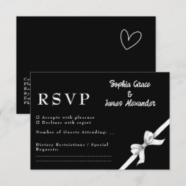 Zwart & Witte Strik | Elegante Trouwdag | Monochro RSVP Kaartje
