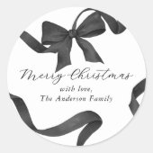 Zwart Witte Strik Gelukkig Kerstmis Ronde Sticker (Voorkant)