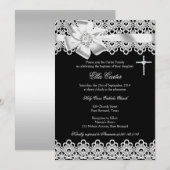 Zwart Witte Strik & Kanten Doop Uitnodiging (Voorkant / Achterkant)