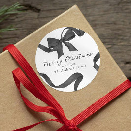 Zwart Witte Strik Vrolijk Kerstfeest Ronde Sticker