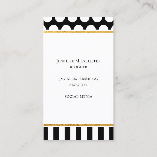 Zwart-witte stripe poka Dot Gold Monogram Visitekaartje (Achterkant)