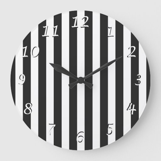 Zwart-witte, Striped ontwerpwandklok Grote Klok (Voorkant)