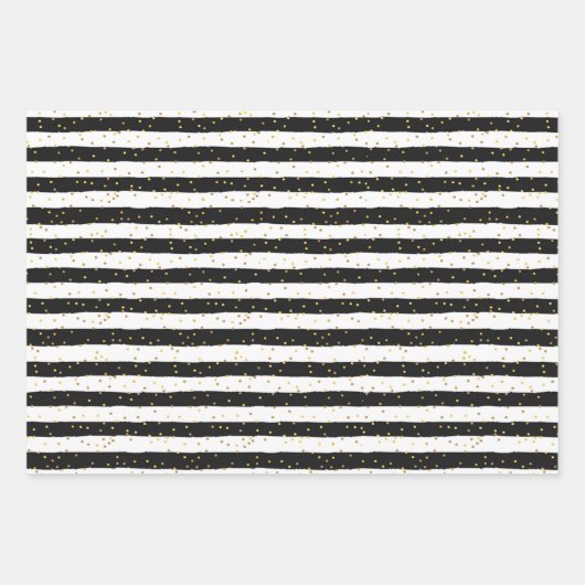 Zwart-witte Stripes Gold-Stippen Inpakpapier Vel (Voorkant 2)