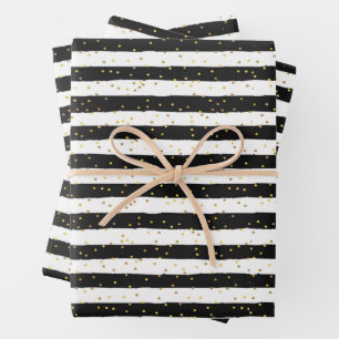Zwart-witte Stripes Gold-Stippen Inpakpapier Vel