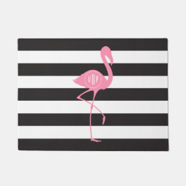 Zwart + Witte Stripes Monogram Flamingo Doormat Deurmat