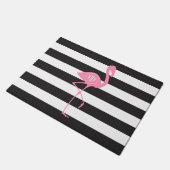 Zwart + Witte Stripes Monogram Flamingo Doormat Deurmat (Schuin)