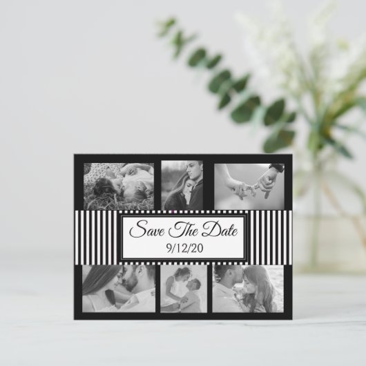 Zwart-witte stripfoto opslaan Datum Aankondigingskaart (Staand voorkant)