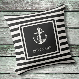 Zwart-witte stripper Nautical Anchor Boat Name Buitenkussen