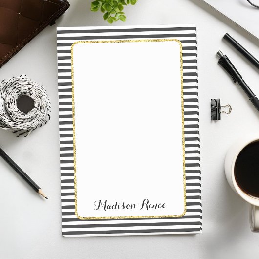 Zwart-witte strips Gold Foil Lijst Monogram Post-it® Notes