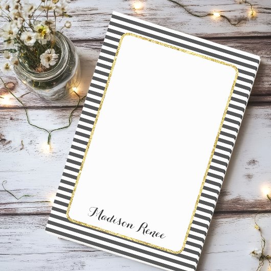 Zwart-witte strips Gold Foil Lijst Monogram Post-it® Notes