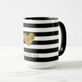 Zwart-witte strips Gold Heart Mok (Voorkant rechts)