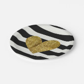 Zwart-witte strips Gold Heart Papieren Bordje (Gekanteld)