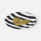 Zwart-witte strips Gold Heart Papieren Bordje (Gekanteld)