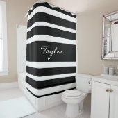Zwart-witte strips monogram naam Aangepast legant Douchegordijn (In situ)