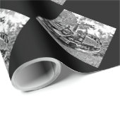 Zwart-witte  stuurmachinemotor cadeaupapier (Rol Hoek)