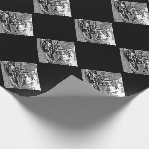 Zwart-witte  stuurmachinemotor cadeaupapier