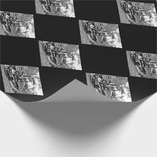 Zwart-witte  stuurmachinemotor cadeaupapier (Hoek)