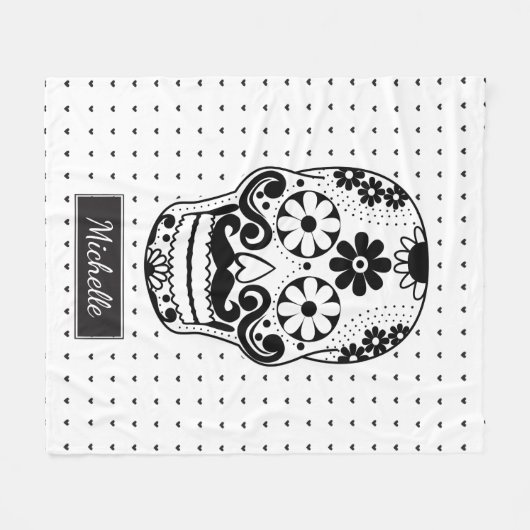 Zwart-witte suiker Micro Heart gepersonaliseerd Fleece Deken (Voorkant (Horizontaal))