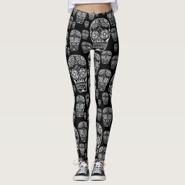 Zwart-Witte Suiker Schedel Leggings
