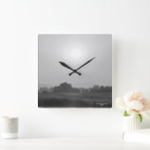 Zwart & Witte Sunset Vierkante Wandklok (Huis)