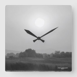 Zwart & Witte Sunset Vierkante Wandklok