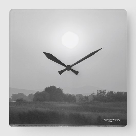 Zwart & Witte Sunset Vierkante Wandklok (Voorkant)
