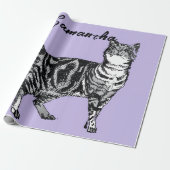 Zwart-Witte Tabby Kat Meisjesnaam Paars Cadeaupapier (Uitgerold)