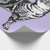 Zwart-Witte Tabby Kat Meisjesnaam Paars Cadeaupapier (Hoek)