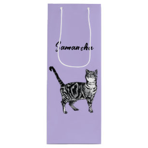 Zwart-Witte Tabbykat Meisjesnaam Paars Wijn Cadeautas