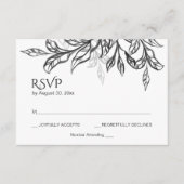 Zwart-witte tak en bladeren met een monogram RSVP Informatiekaartje (Voorkant)