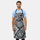 Zwart-witte Tangle Flowers Schort (Gedragen)