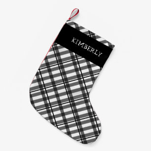 Zwart Witte Tartan Buffalo Plaid Naam Custom Kleine Kerstsok