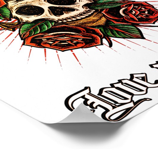 Zwart-witte tattoo schedel en afbeeldingen van roz poster (Hoek)