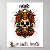 Zwart-witte tattoo schedel en afbeeldingen van roz poster (Voorkant)